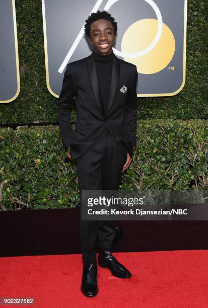 75th ANNUAL GOLDEN GLOBE AWARDS -- Pictured: Actor Caleb McLaughlin arrives to the 75th Annual Golden Globe Awards held at the Beverly Hilton Hotel...