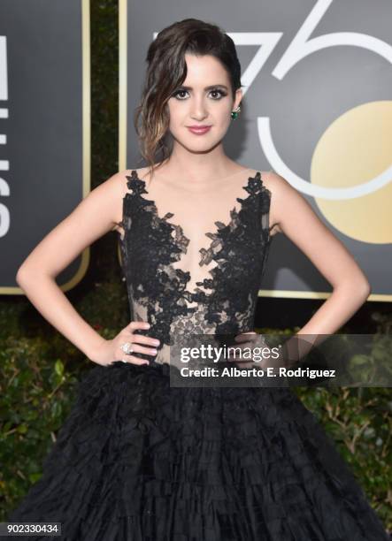 Actor Laura Marano celebrates The 75th Annual Golden Globe Awards with Moet & Chandon at The Beverly Hilton Hotel on January 7, 2018 in Beverly...