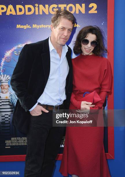 Hugh Grant and Sally Hawkins attend the Los Angeles Premiere "Paddington 2" at Regency Village Theatre on January 6, 2018 in Westwood, California.