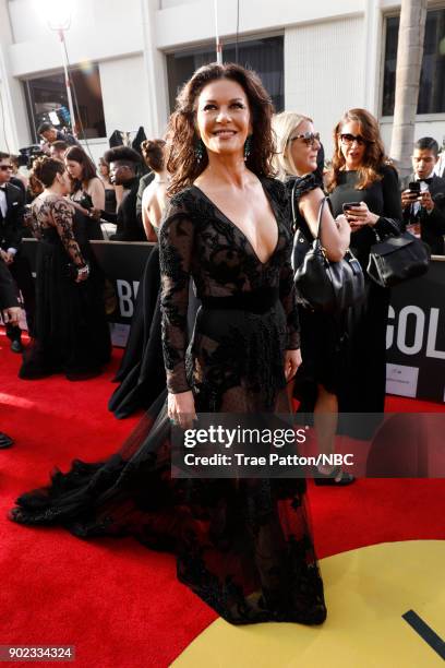 75th ANNUAL GOLDEN GLOBE AWARDS -- Pictured: Actor Catherine Zeta-Jones arrives to the 75th Annual Golden Globe Awards held at the Beverly Hilton...