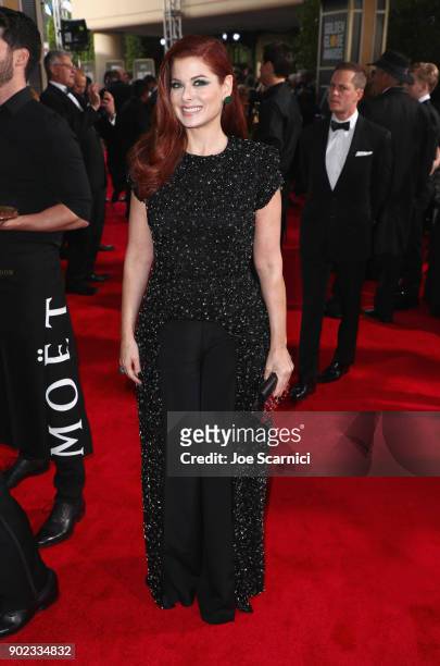 Actor Debra Messing celebrates The 75th Annual Golden Globe Awards with Moet & Chandon at The Beverly Hilton Hotel on January 7, 2018 in Beverly...