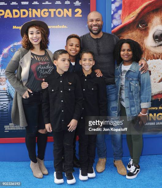Former NBA player Derek Fisher and family attend the Los Angeles Premiere "Paddington 2" at Regency Village Theatre on January 6, 2018 in Westwood,...