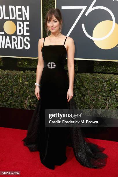 Dakota Johnson attends The 75th Annual Golden Globe Awards at The Beverly Hilton Hotel on January 7, 2018 in Beverly Hills, California.