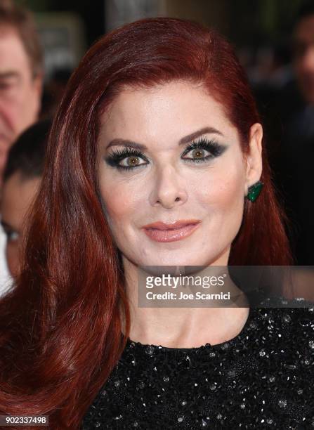 Actor Debra Messing celebrates The 75th Annual Golden Globe Awards with Moet & Chandon at The Beverly Hilton Hotel on January 7, 2018 in Beverly...