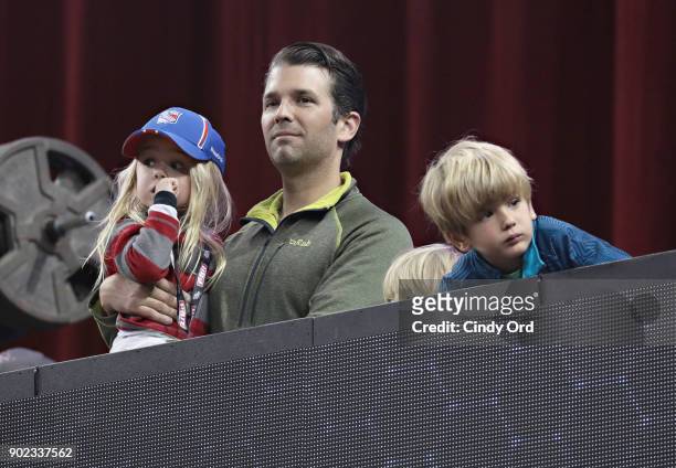 Donald Trump Jr. And children attend the 2018 Professional Bull Riders Monster Energy Buck Off at the Garden at Madison Square Garden on January 7,...