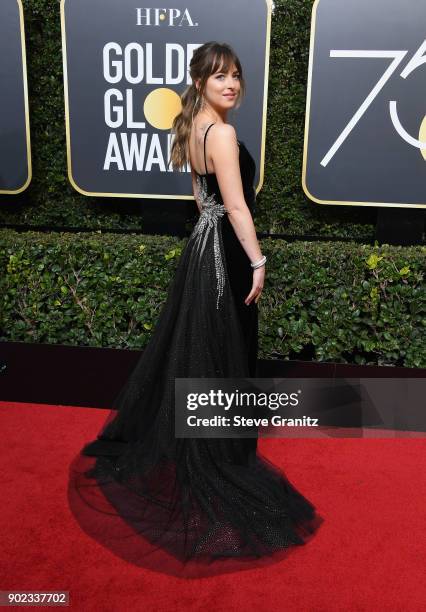 Actor Dakota Johnson attends The 75th Annual Golden Globe Awards at The Beverly Hilton Hotel on January 7, 2018 in Beverly Hills, California.