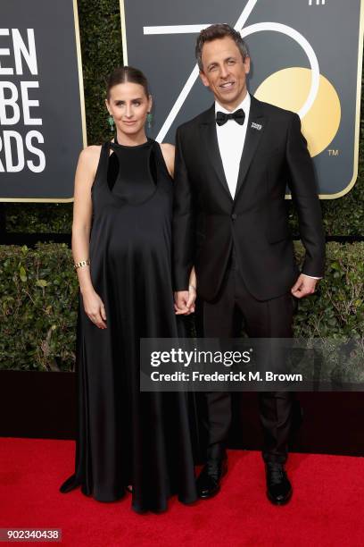 Seth Meyers and Alexi Ashe attend The 75th Annual Golden Globe Awards at The Beverly Hilton Hotel on January 7, 2018 in Beverly Hills, California.