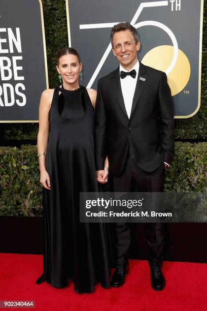 Seth Meyers and Alexi Ashe attend The 75th Annual Golden Globe Awards at The Beverly Hilton Hotel on January 7, 2018 in Beverly Hills, California.