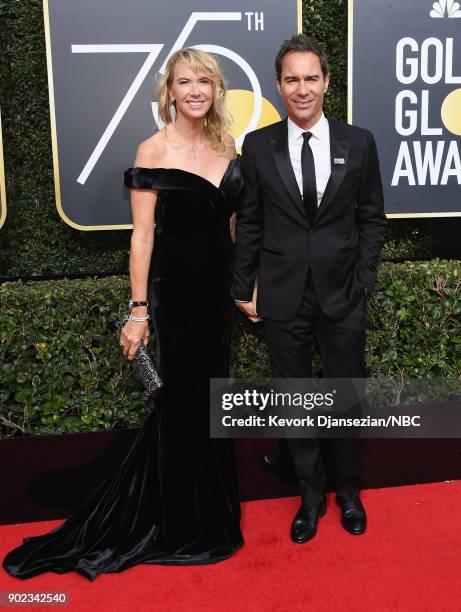 75th ANNUAL GOLDEN GLOBE AWARDS -- Pictured: Janet Holden and actor Eric McCormack arrive to the 75th Annual Golden Globe Awards held at the Beverly...