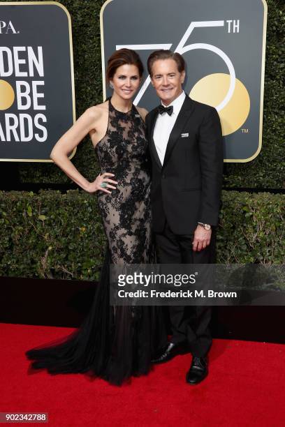 Kyle MacLachlan and Desiree Gruber attend The 75th Annual Golden Globe Awards at The Beverly Hilton Hotel on January 7, 2018 in Beverly Hills,...