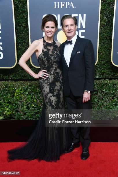 Desiree Gruber and Kyle McLachlan attends The 75th Annual Golden Globe Awards at The Beverly Hilton Hotel on January 7, 2018 in Beverly Hills,...