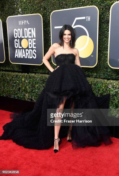 Model Kendall Jenner attends The 75th Annual Golden Globe Awards at The Beverly Hilton Hotel on January 7, 2018 in Beverly Hills, California.