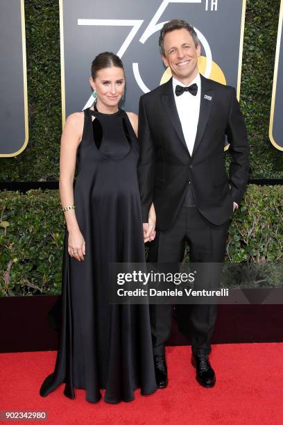 Alexi Ashe and Golden Globe Awards host, Seth Meyers attend The 75th Annual Golden Globe Awards at The Beverly Hilton Hotel on January 7, 2018 in...