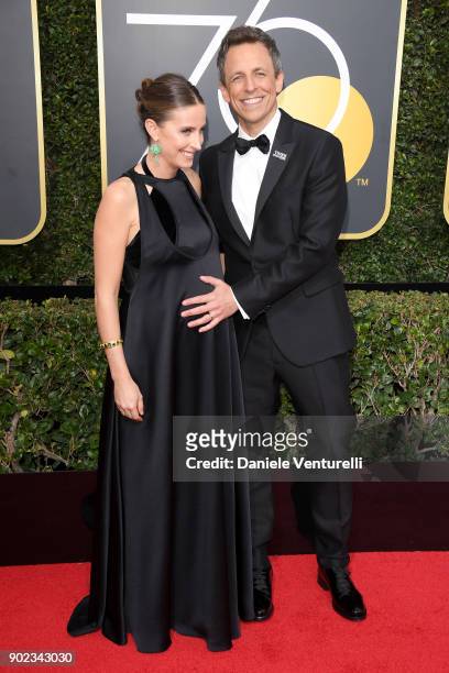 Alexi Ashe and Golden Globe Awards host, Seth Meyers attend The 75th Annual Golden Globe Awards at The Beverly Hilton Hotel on January 7, 2018 in...