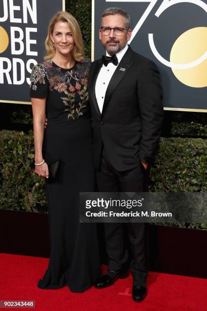 Steve Carell and Nancy Carell attends The 75th Annual Golden Globe Awards at The Beverly Hilton Hotel on January 7, 2018 in Beverly Hills, California.