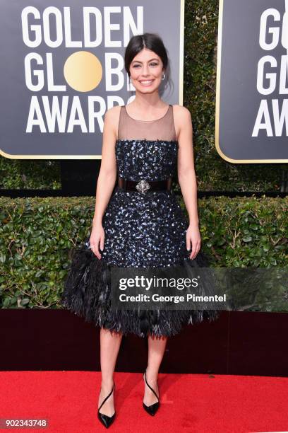 Actress Alessandra Mastronardi attends The 75th Annual Golden Globe Awards at The Beverly Hilton Hotel on January 7, 2018 in Beverly Hills,...