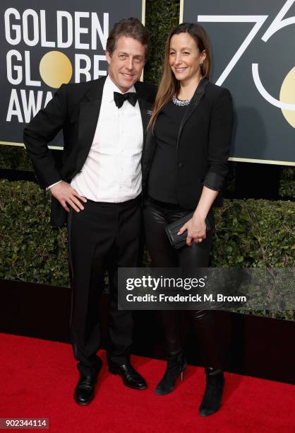 Hugh Grant and Anna Eberstein attends The 75th Annual Golden Globe Awards at The Beverly Hilton Hotel on January 7, 2018 in Beverly Hills, California.