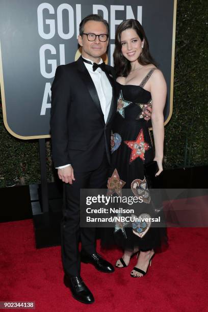 75th ANNUAL GOLDEN GLOBE AWARDS -- Pictured: Actor Christian Slater and Brittany Lopez arrive to the 75th Annual Golden Globe Awards held at the...