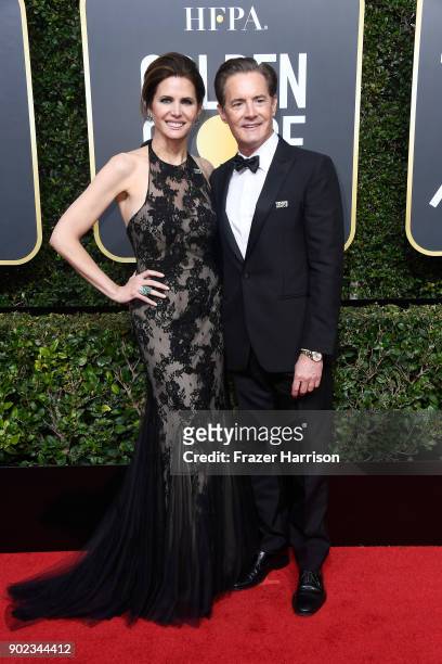 Actor Kyle MacLachlan and Desiree Gruber attend The 75th Annual Golden Globe Awards at The Beverly Hilton Hotel on January 7, 2018 in Beverly Hills,...
