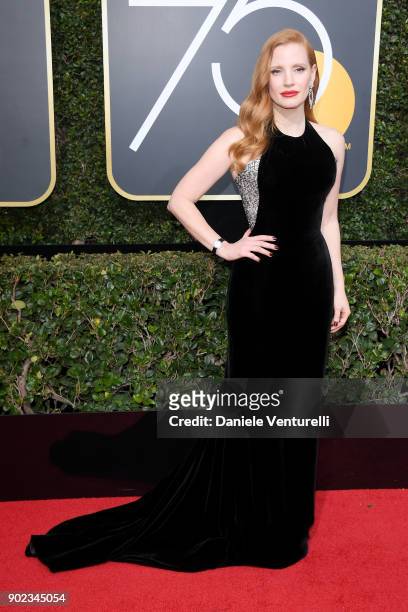 Actor Jessica Chastain attends The 75th Annual Golden Globe Awards at The Beverly Hilton Hotel on January 7, 2018 in Beverly Hills, California.