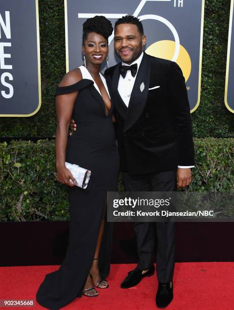 75th ANNUAL GOLDEN GLOBE AWARDS -- Pictured: Alvina Stewart and actor Anthony Anderson arrive to the 75th Annual Golden Globe Awards held at the...