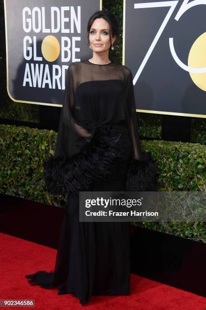 Angelina Jolie attends The 75th Annual Golden Globe Awards at The Beverly Hilton Hotel on January 7, 2018 in Beverly Hills, California.