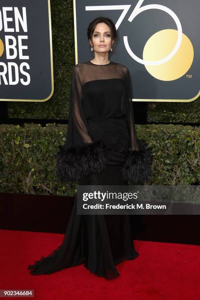 Angelina Jolie attends The 75th Annual Golden Globe Awards at The Beverly Hilton Hotel on January 7, 2018 in Beverly Hills, California.