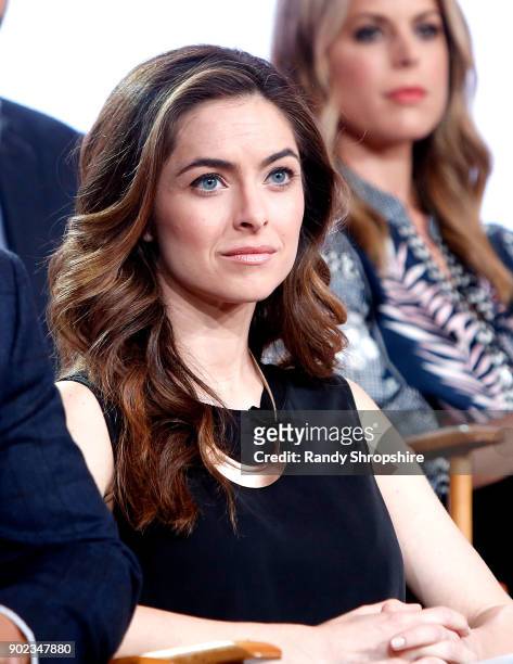 Actress Brooke Lyons of the television show "Life Sentence" speaks on stage during the CW portion of the 2018 Winter Television Critics Association...