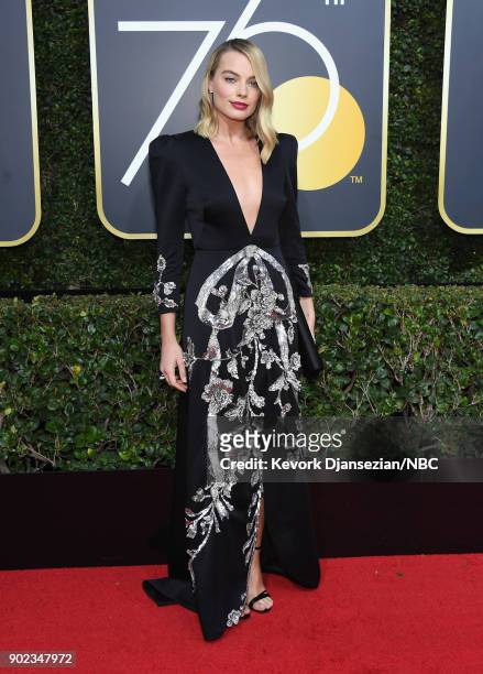 75th ANNUAL GOLDEN GLOBE AWARDS -- Pictured: Model Margot Robbie arrives to the 75th Annual Golden Globe Awards held at the Beverly Hilton Hotel on...