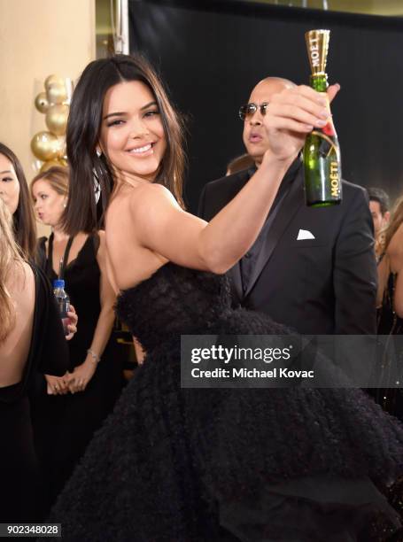 Model Kendall Jenner celebrates The 75th Annual Golden Globe Awards with Moet & Chandon at The Beverly Hilton Hotel on January 7, 2018 in Beverly...