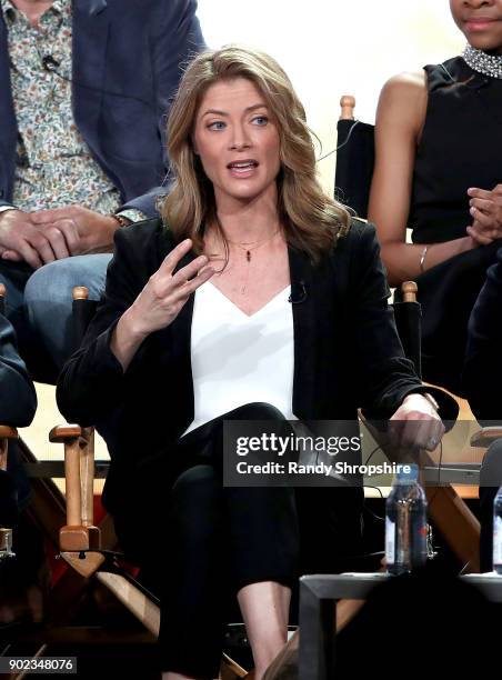 Actress Gillian Vigman of the television show "Life Sentence" speaks on stage during the CW portion of the 2018 Winter Television Critics Association...