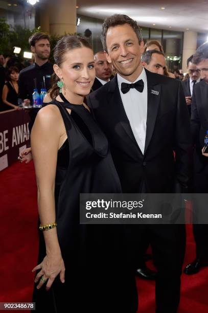 Alexi Ashe and host Seth Meyers attends The 75th Annual Golden Globe Awards at The Beverly Hilton Hotel on January 7, 2018 in Beverly Hills,...