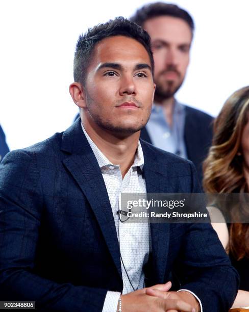 Actor Carlos PenaVega of the television show "Life Sentence" speaks on stage during the CW portion of the 2018 Winter Television Critics Association...