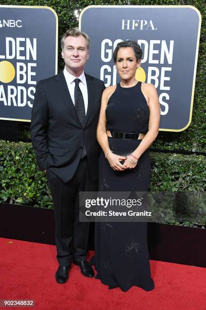 Christopher Nolan and Emma Thomas attend The 75th Annual Golden Globe Awards at The Beverly Hilton Hotel on January 7, 2018 in Beverly Hills,...