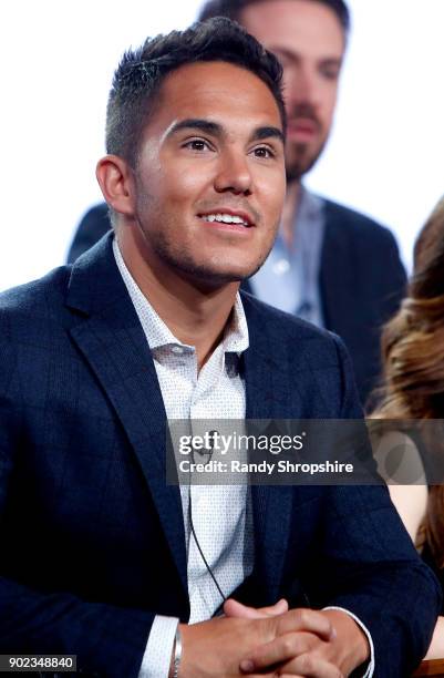 Actor Carlos PenaVega of the television show "Life Sentence" speaks on stage during the CW portion of the 2018 Winter Television Critics Association...