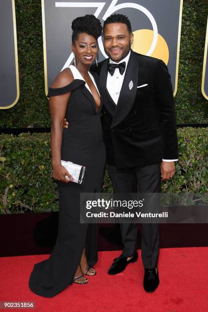 Alvina Stewart and actor Anthony Anderson attend The 75th Annual Golden Globe Awards at The Beverly Hilton Hotel on January 7, 2018 in Beverly Hills,...