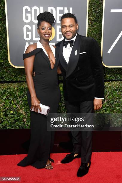 Alvina Stewart and actor Anthony Anderson attend The 75th Annual Golden Globe Awards at The Beverly Hilton Hotel on January 7, 2018 in Beverly Hills,...