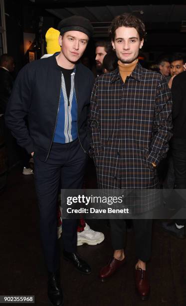 Fletcher Cowan and Jack Brett Anderson attend the LFWM Official Party & Pub Lock-In during London Fashion Week Men's January 2018 at The George on...