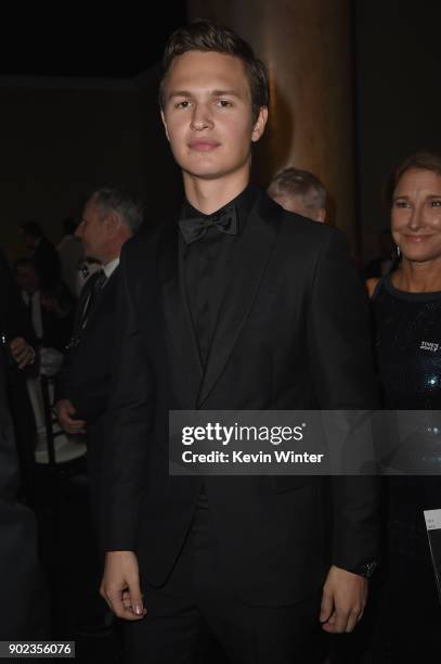 Ansel Elgort attends a cocktail reception during The 75th Annual Golden Globe Awards at The Beverly Hilton Hotel on January 7, 2018 in Beverly Hills,...