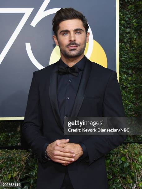 75th ANNUAL GOLDEN GLOBE AWARDS -- Pictured: Actor Zac Efron arrives to the 75th Annual Golden Globe Awards held at the Beverly Hilton Hotel on...