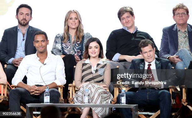 Richard Keith, Erin Cardillo, Bill Lawrence, Oliver Goldstick, Elliot Knight, Lucy Hale and Dylan Walsh of the television show "Life Sentence" speak...