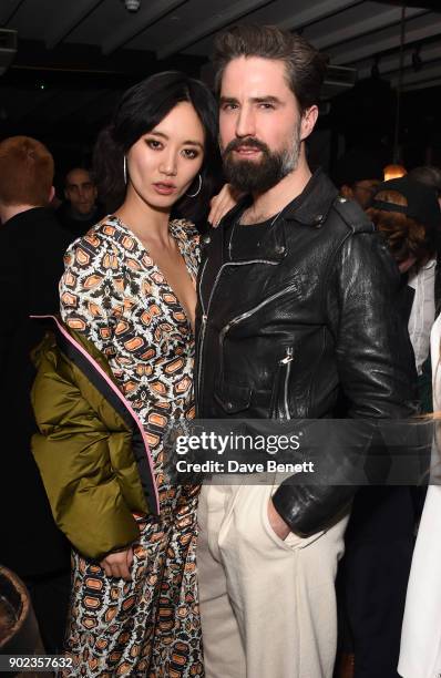 Betty Bachz and Jack Guinness attend the LFWM Official Party & Pub Lock-In during London Fashion Week Men's January 2018 at The George on January 7,...