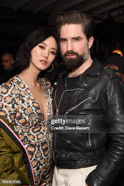 Betty Bachz and Jack Guinness attend the LFWM Official Party & Pub Lock-In during London Fashion Week Men's January 2018 at The George on January 7,...