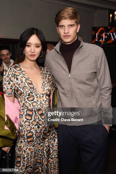 Betty Bachz and Toby Huntington-Whiteley attend the LFWM Official Party & Pub Lock-In during London Fashion Week Men's January 2018 at The George on...