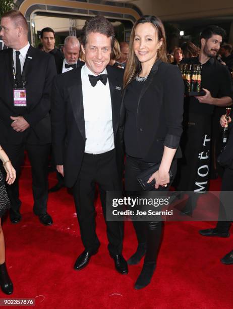 Actor Hugh Grant and Anna Eberstein celebrate The 75th Annual Golden Globe Awards with Moet & Chandon at The Beverly Hilton Hotel on January 7, 2018...