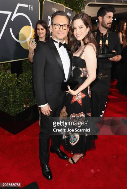 Actor Christian Slater and Brittany Lopez celebrate The 75th Annual Golden Globe Awards with Moet & Chandon at The Beverly Hilton Hotel on January 7,...