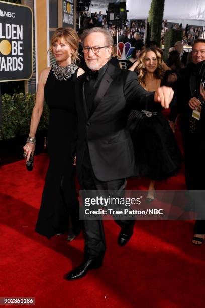 75th ANNUAL GOLDEN GLOBE AWARDS -- Pictured: Kate Capshaw and Steven Spielberg arrive to the 75th Annual Golden Globe Awards held at the Beverly...