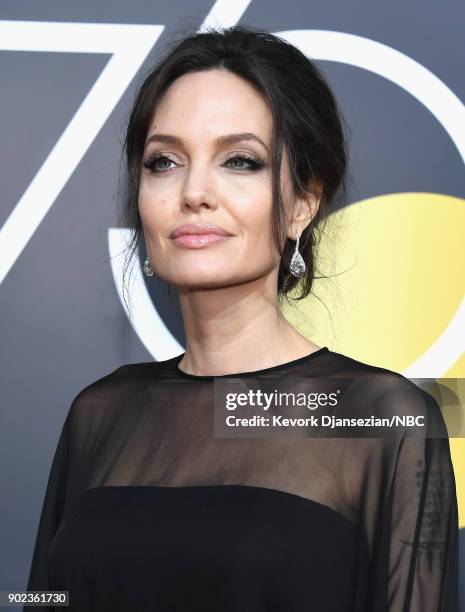 75th ANNUAL GOLDEN GLOBE AWARDS -- Pictured: Actor/director Angelina Jolie arrives to the 75th Annual Golden Globe Awards held at the Beverly Hilton...