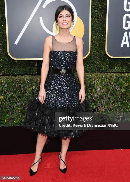 75th ANNUAL GOLDEN GLOBE AWARDS -- Pictured: Actor Alessandra Mastronardi arrives to the 75th Annual Golden Globe Awards held at the Beverly Hilton...