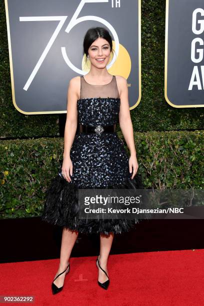 75th ANNUAL GOLDEN GLOBE AWARDS -- Pictured: Actor Alessandra Mastronardi arrives to the 75th Annual Golden Globe Awards held at the Beverly Hilton...